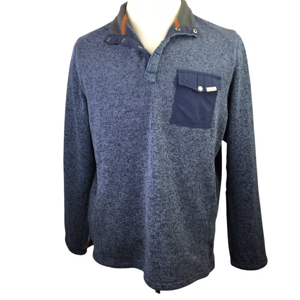 Woolrich 1/4 Snap Sweater Blue Men's Large Pullover Fleece Line Knit Pocket Mock